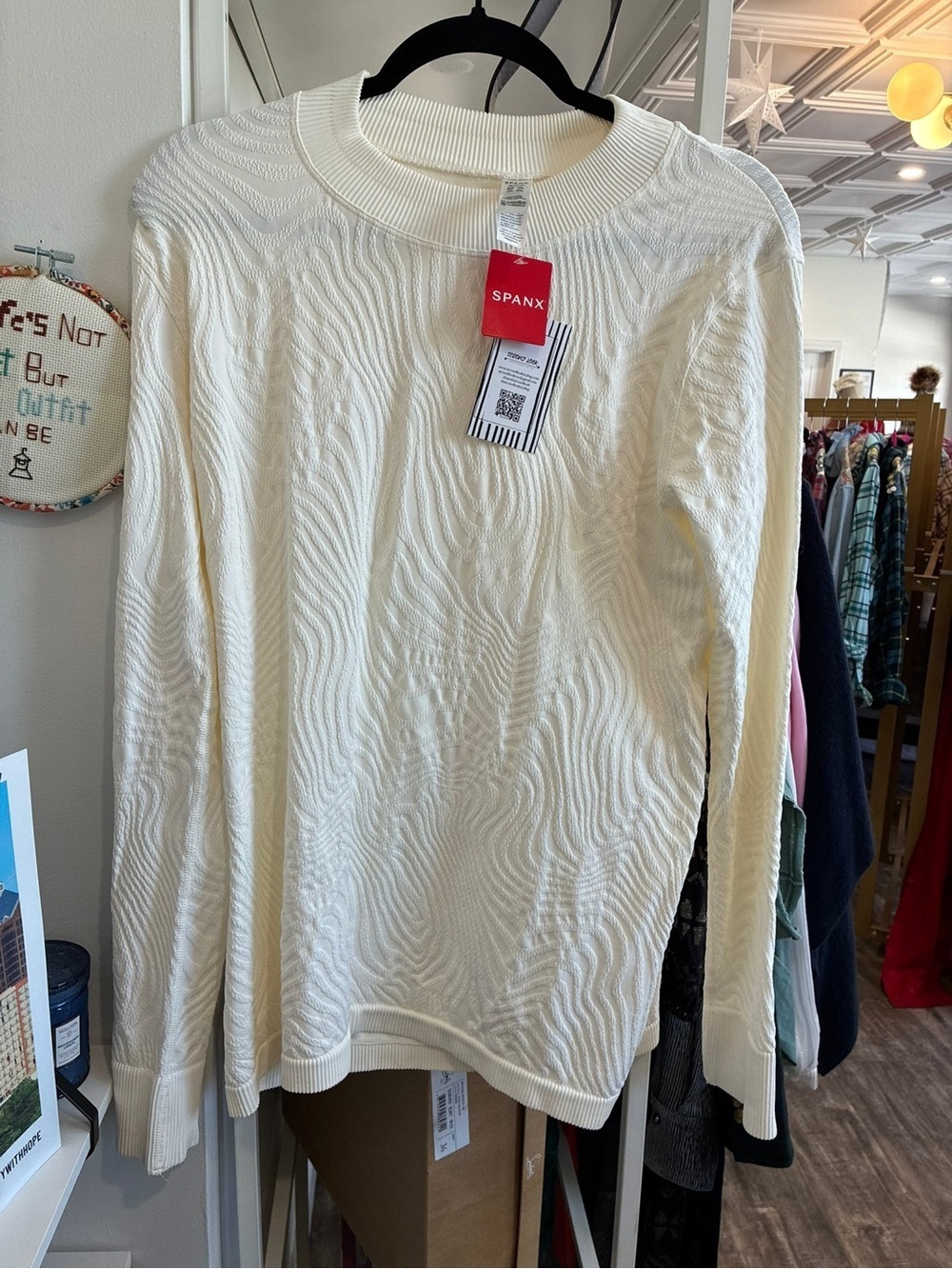 SPANX Cream Ribbed-Neck Textured Pullover size 1X NWT